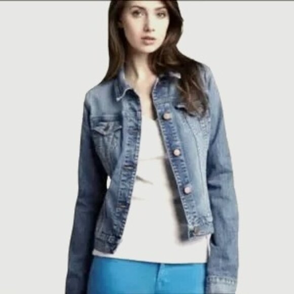 J Brand Denim Jean Jacket Trucker Universe Stretch Fitted Classic LARGE #4030225 - Picture 1 of 14
